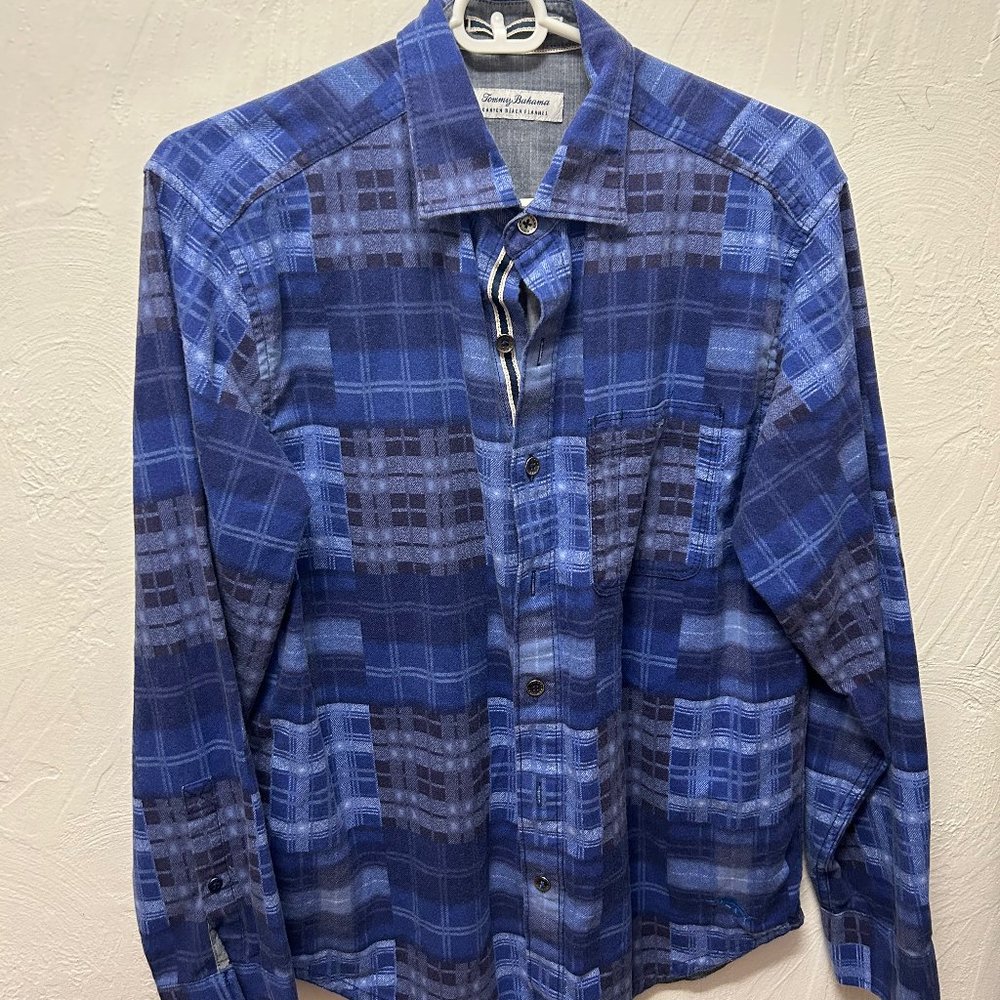 Tommy Bahama Blue Plaid Flannel Long-Sleeve Button Down (Size: Small)